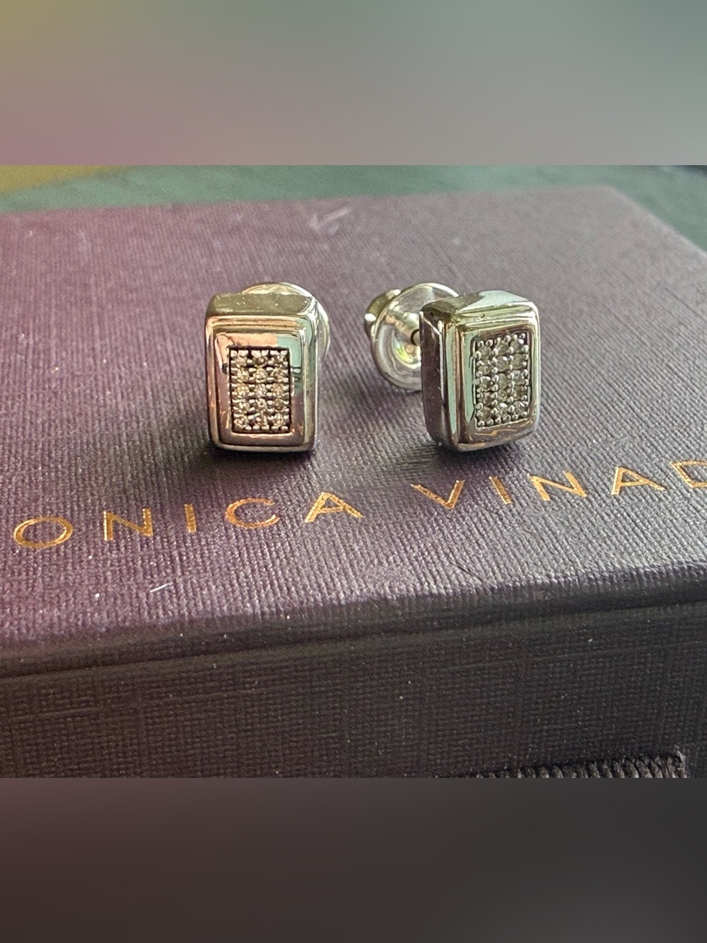 Monica Vinader Baja Deco Diamond Pave Stud Earrings Sterling Silver